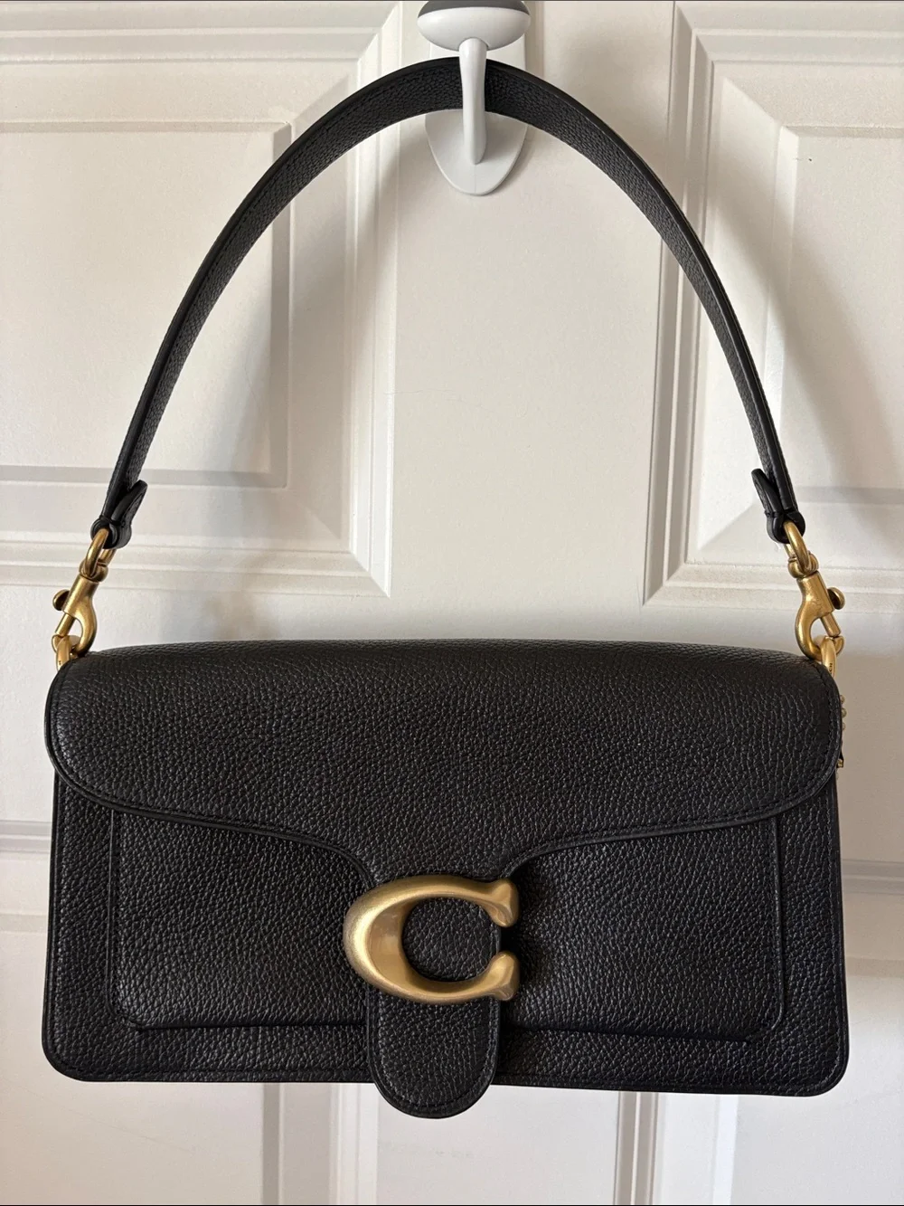 Coach Tabby 26 Black Pebbled Leather Shoulder Bag with Gold C Clasp